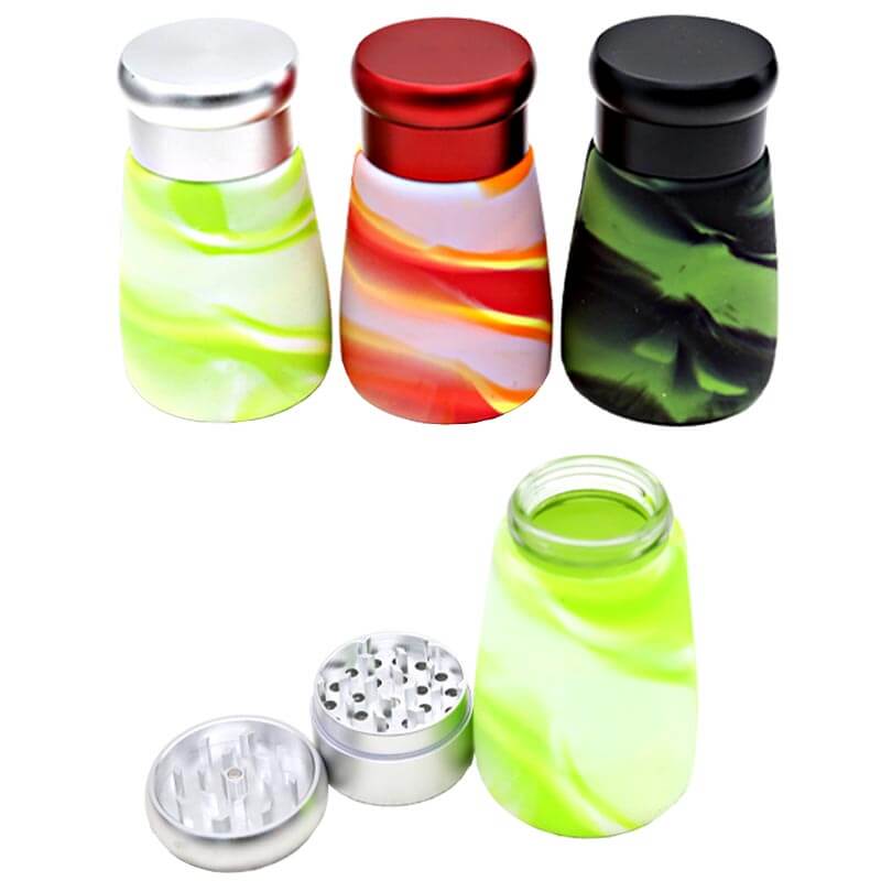 PALPITATE Bottom With Silicone Glass Jar 3 Part Grinder (MG-091) | 55mm | Assorted Colors product image